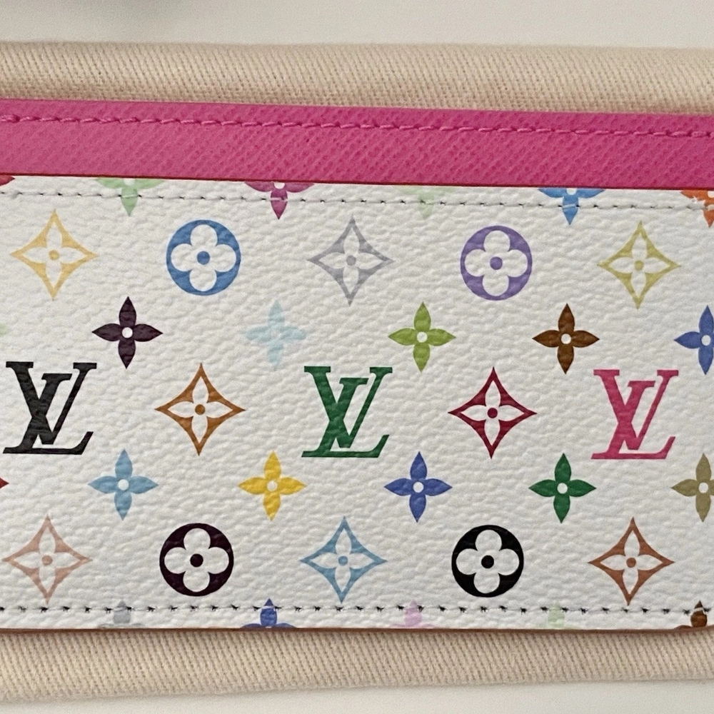 Louis Vuitton White Multicolor Monogram Card Slot with Pink Trim